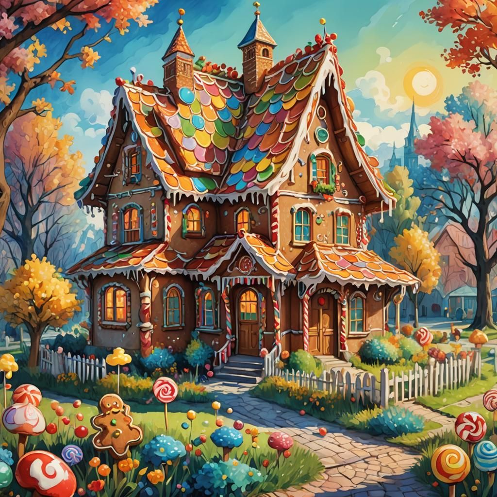 Whimsical Gingerbread House: Van Gogh Watercolor Candyland