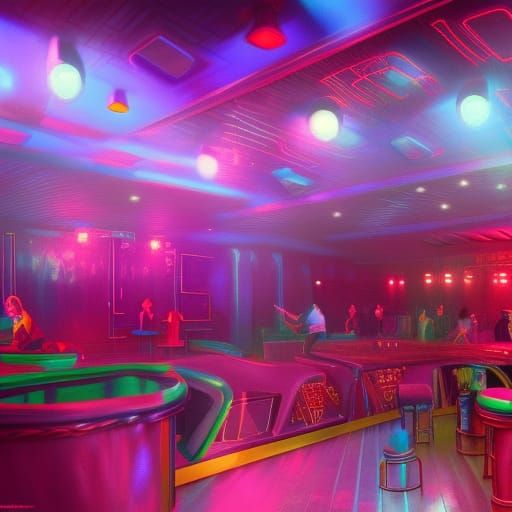 Vibrant 80's Dance Club Scene in Detailed Digital Art