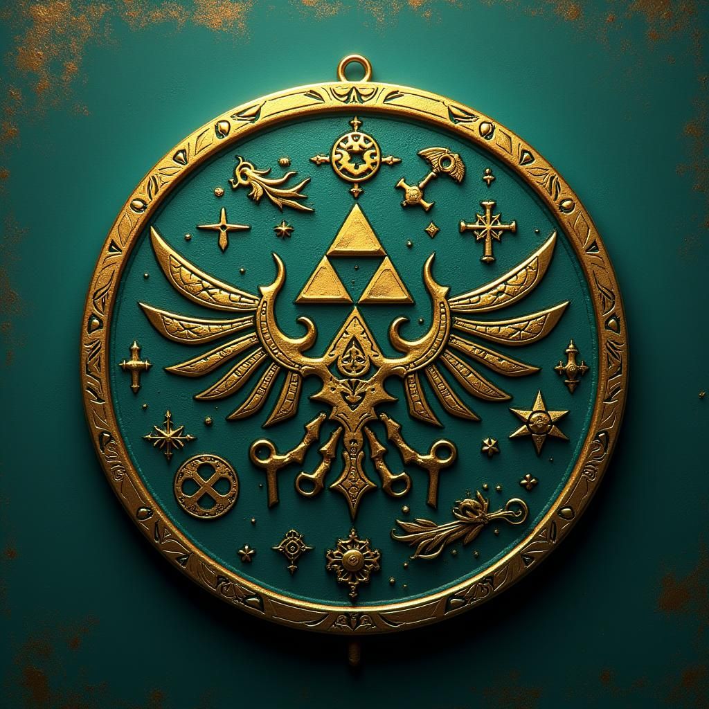 Zelda Coin Art with Emerald and Sapphire Hues