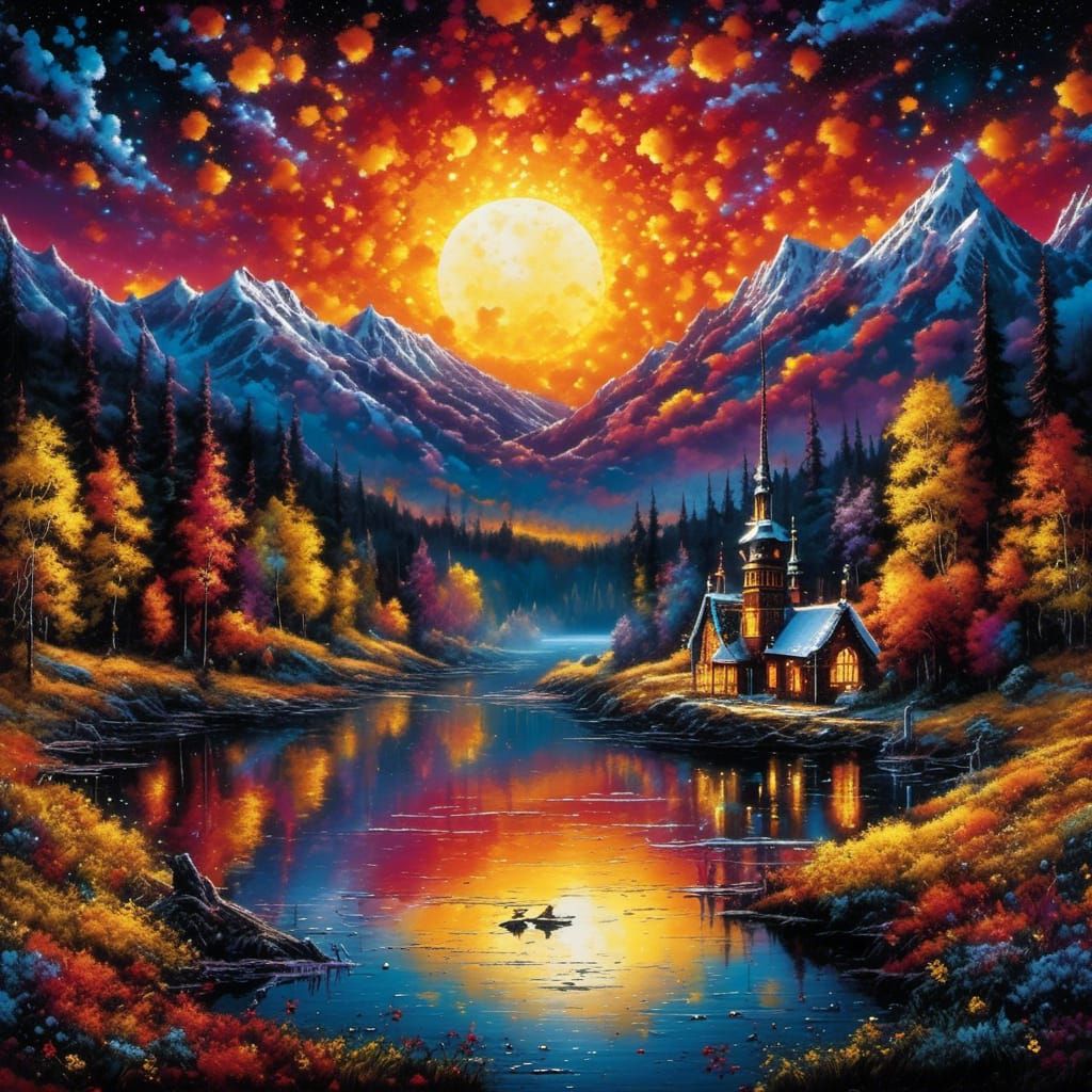 Gothic Winter Lake in Tim Burton Style