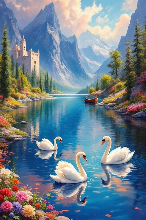 Vibrant Impressionist Masterpiece: Serene Lake Scene