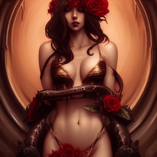 Goddess with Golden Snake: Hyper-Detailed Art