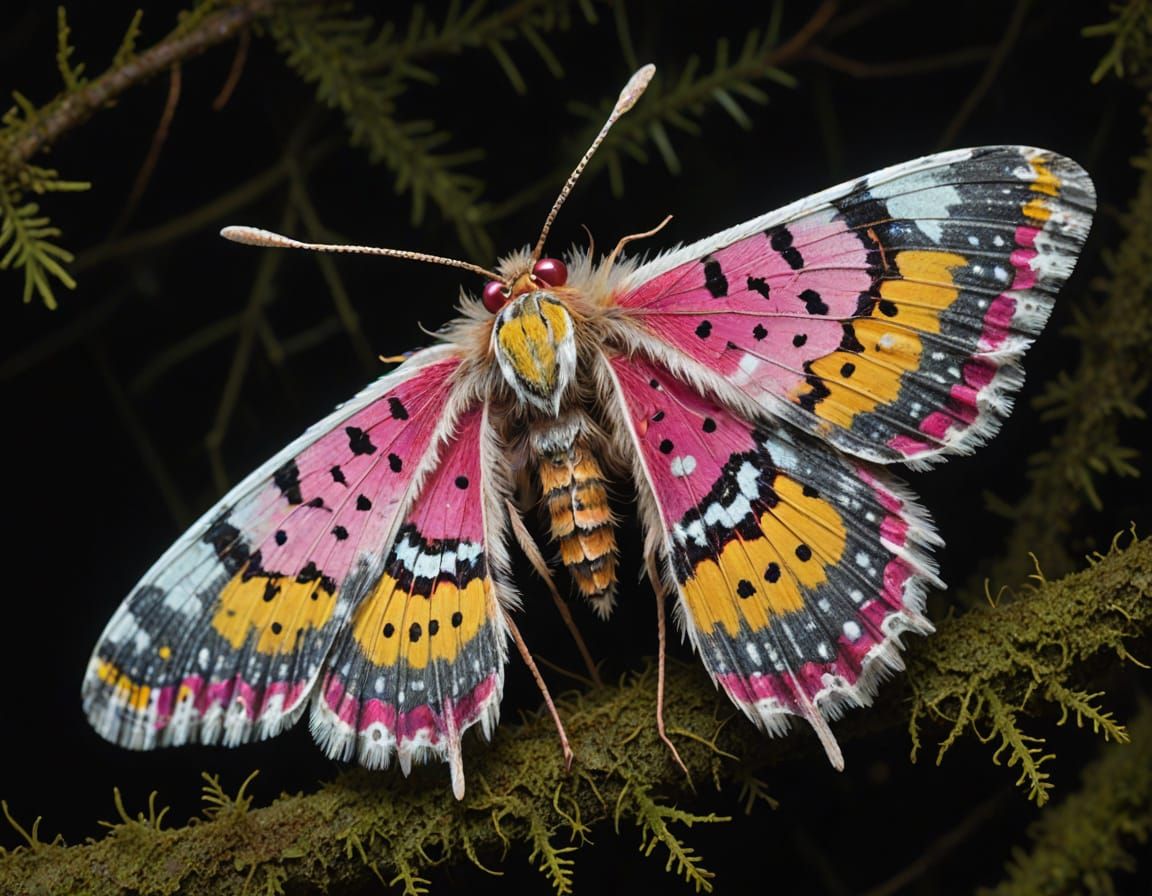 Side View of a Fuzzy Moth with Polka-Dots