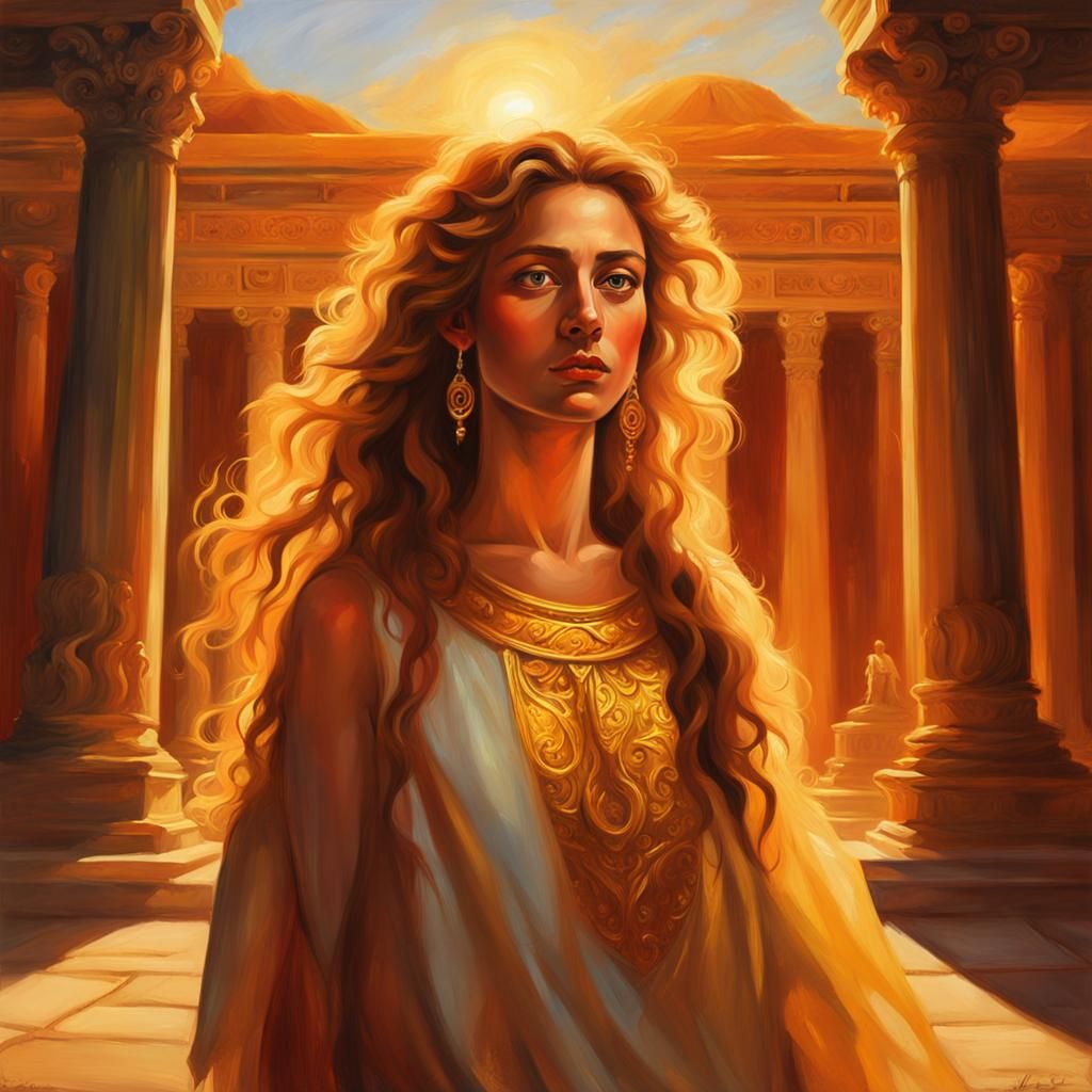 Helen of Troy in Temple: Renaissance Oil Painting
