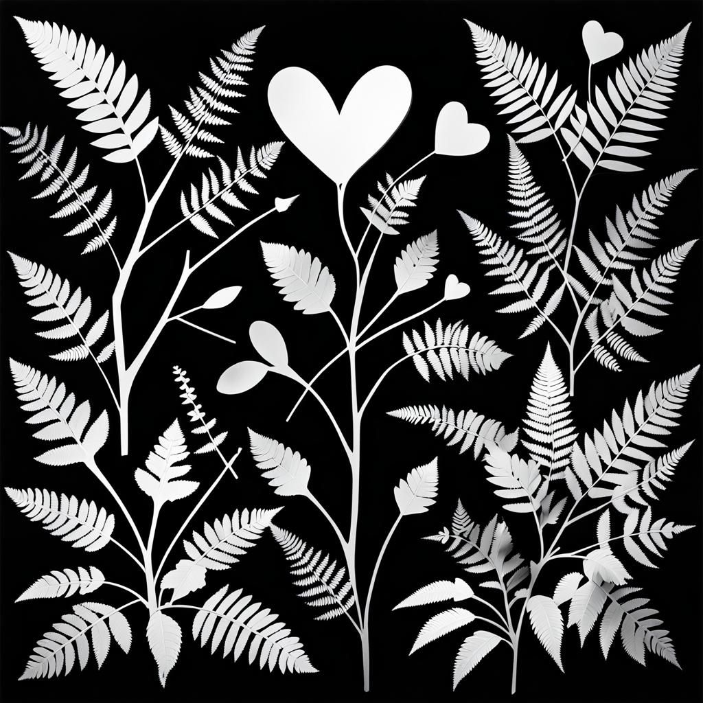 Black and White Cupid Photogram with Hearts