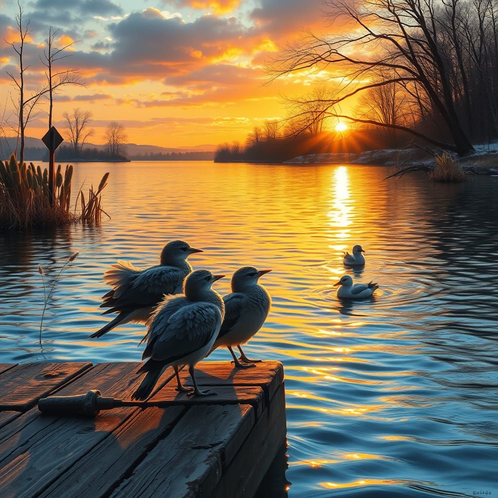 Winter Sunset on a Serene Lake