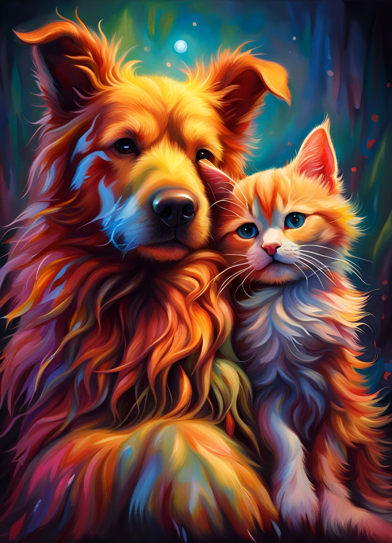 Dog and Cat Hug: Hyperrealistic Splash Art