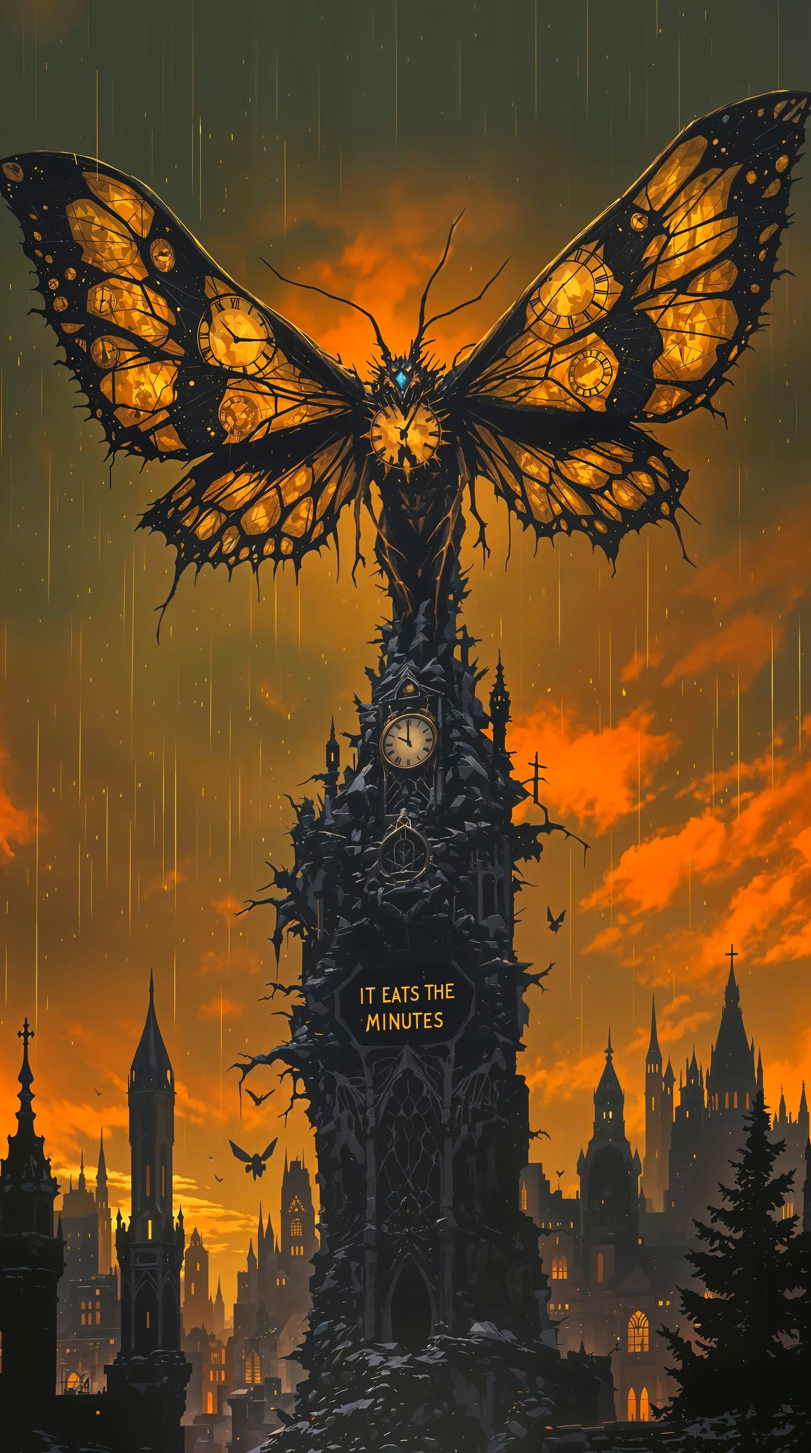 Ethereal Time-Eater Moth God Ascends Amidst Frozen Ruins