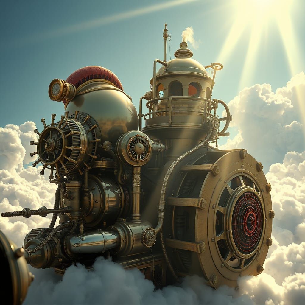 Majestic Steampunk Engine in Heavenly Light