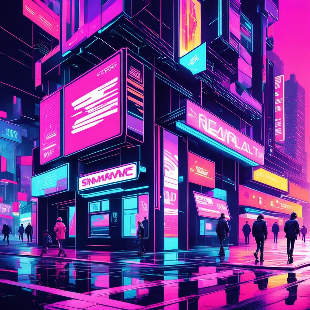 Ultramodern New York Street Scene in Synthwave Style