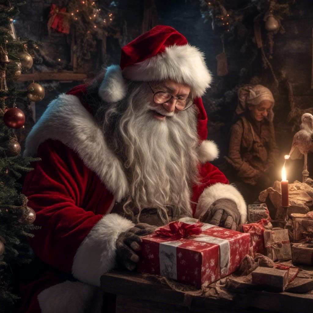 Santa Claus Portrait with Presents in Fantasy Style