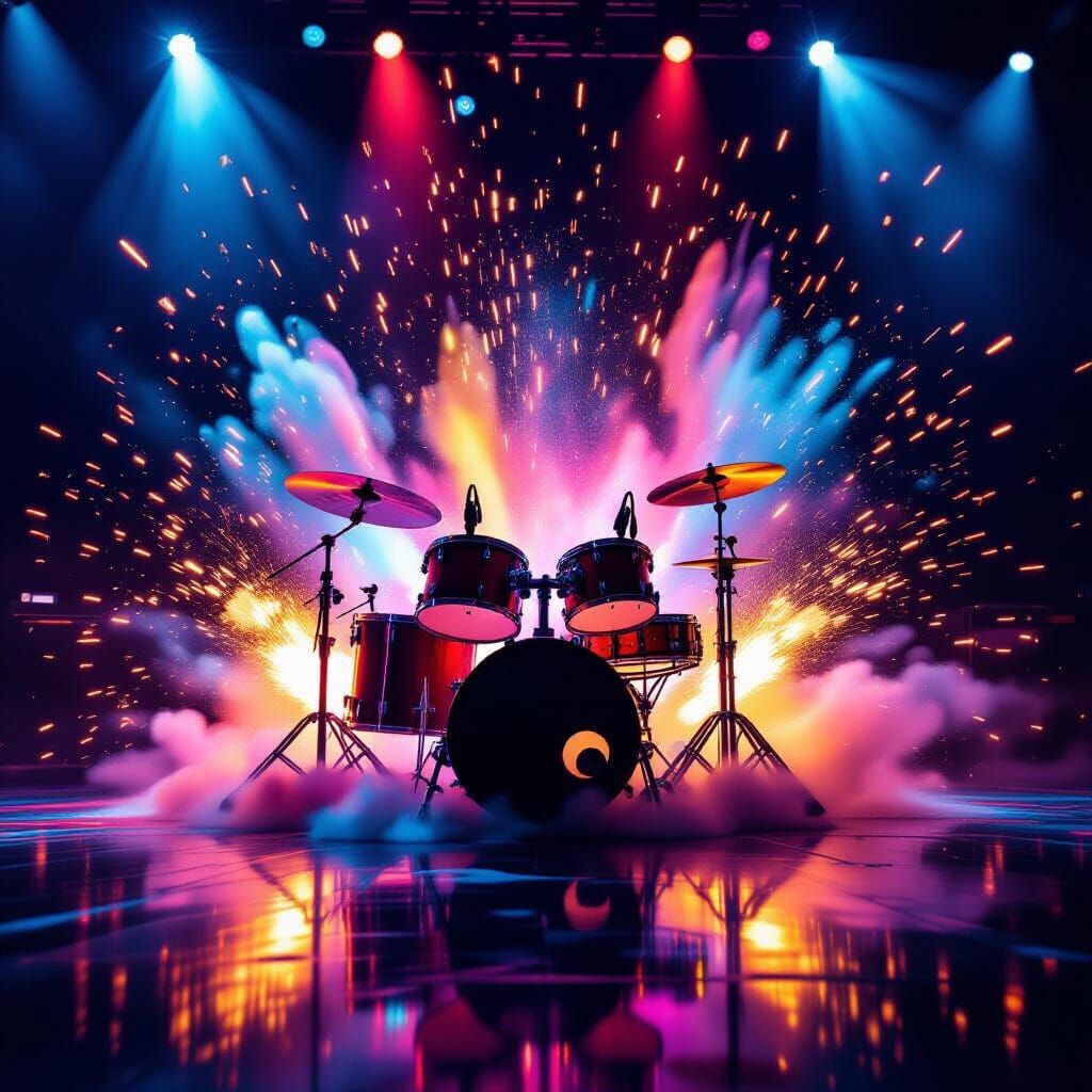 Explosive Drums in Neon Flames: High-Energy Concert