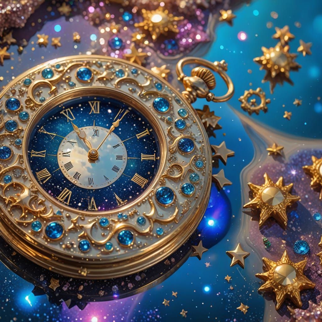 Surreal Pocket Watch Mirror Reflects Vibrant Celestial Realm