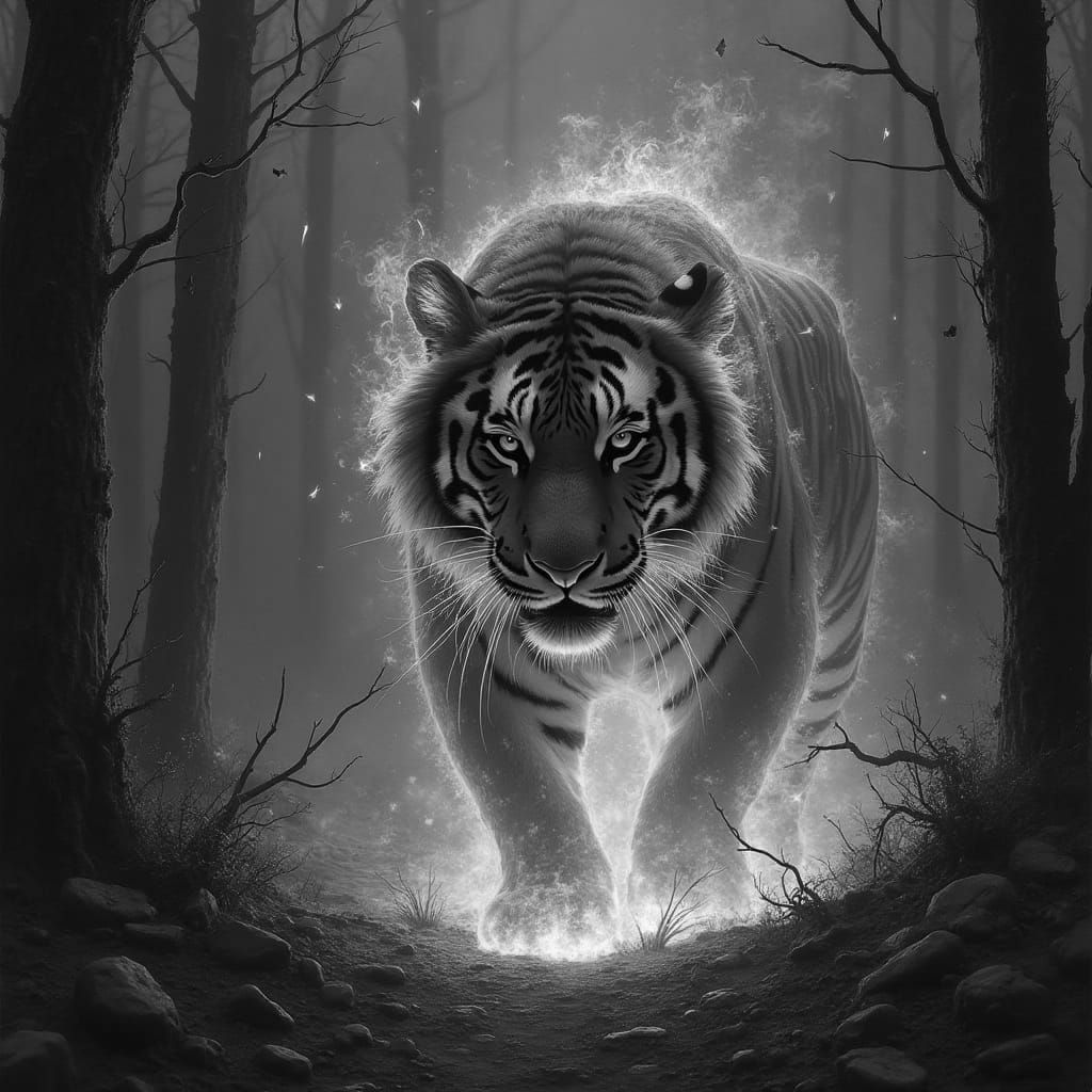 Majestic Fire Tiger Roars in a Blaze of Glory