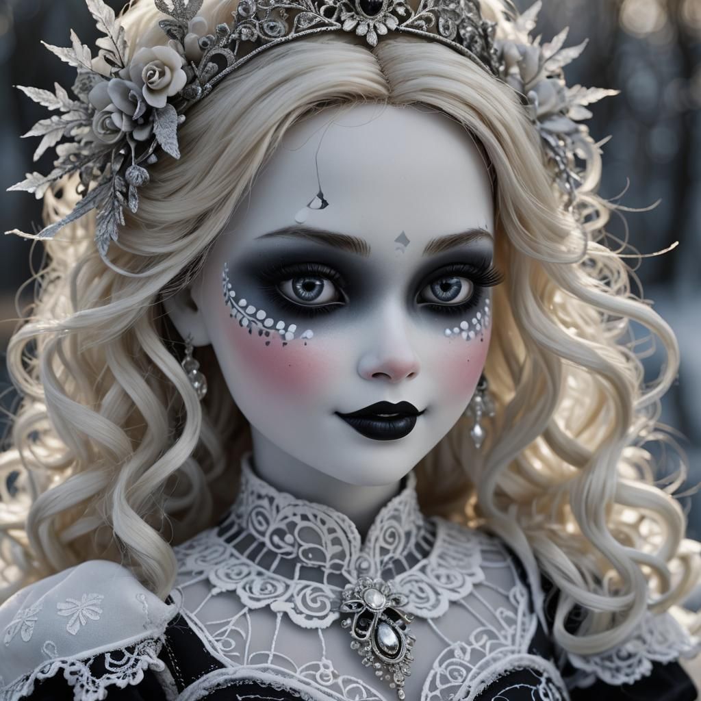 Doll with Striking Black and White Makeup, Fantasy Art