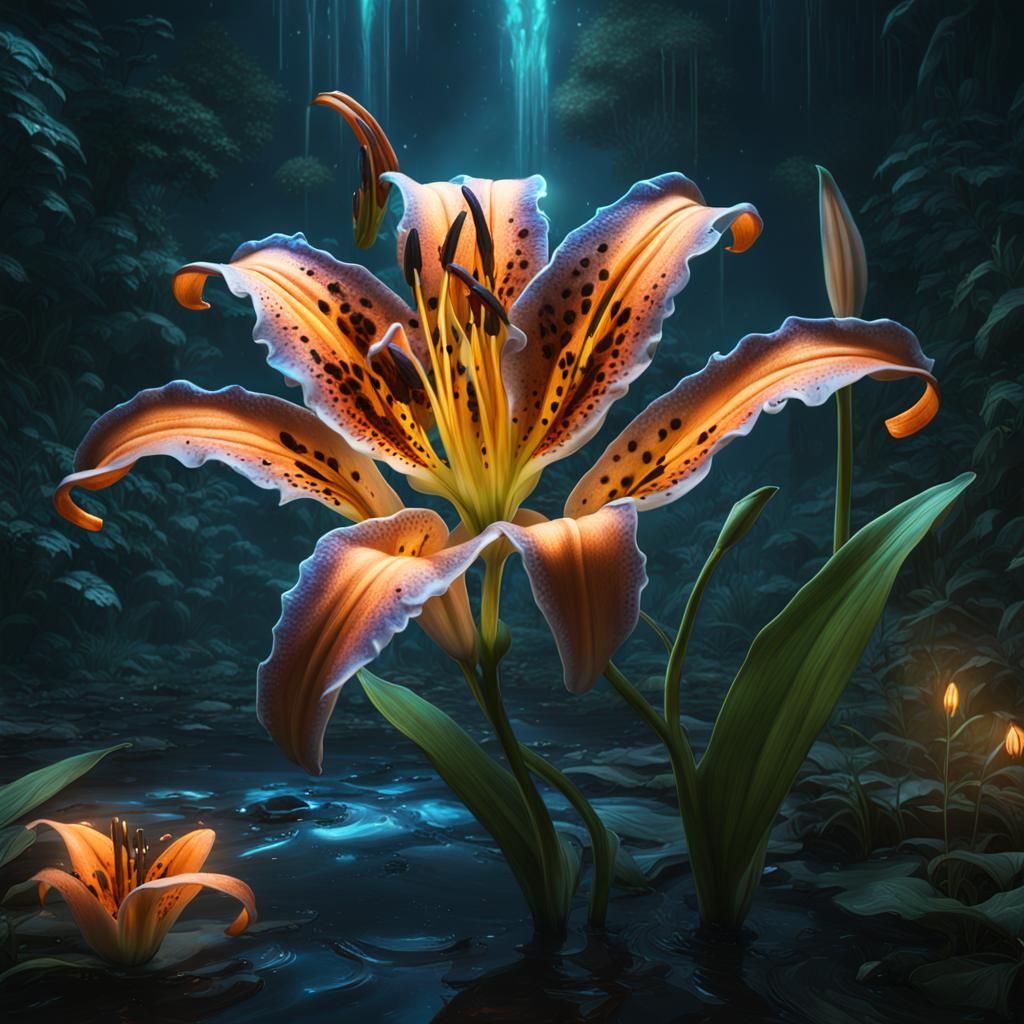 Bioluminescent Tiger Lily in Detailed Digital Painting