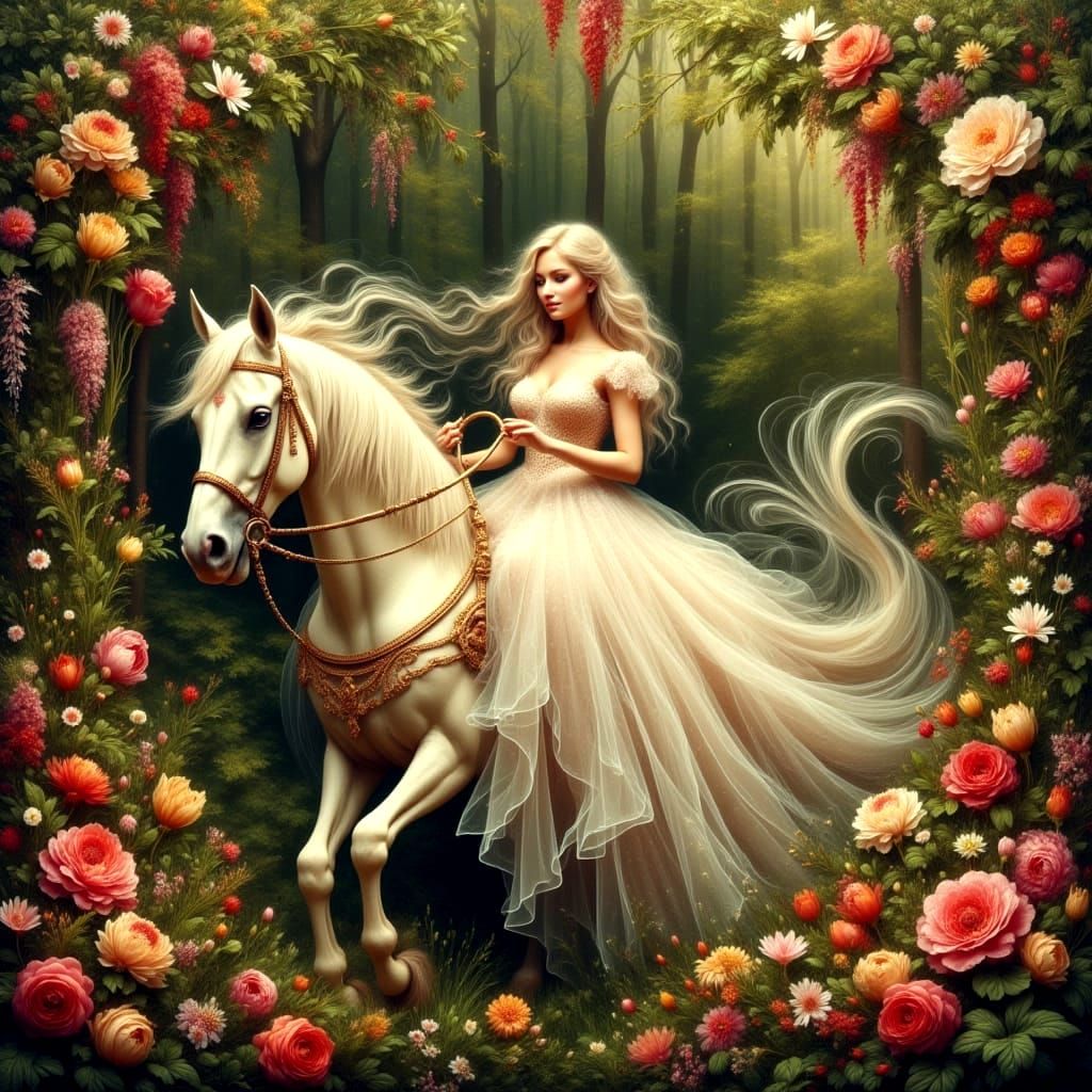 Ethereal Princess Rides Through Secret Garden