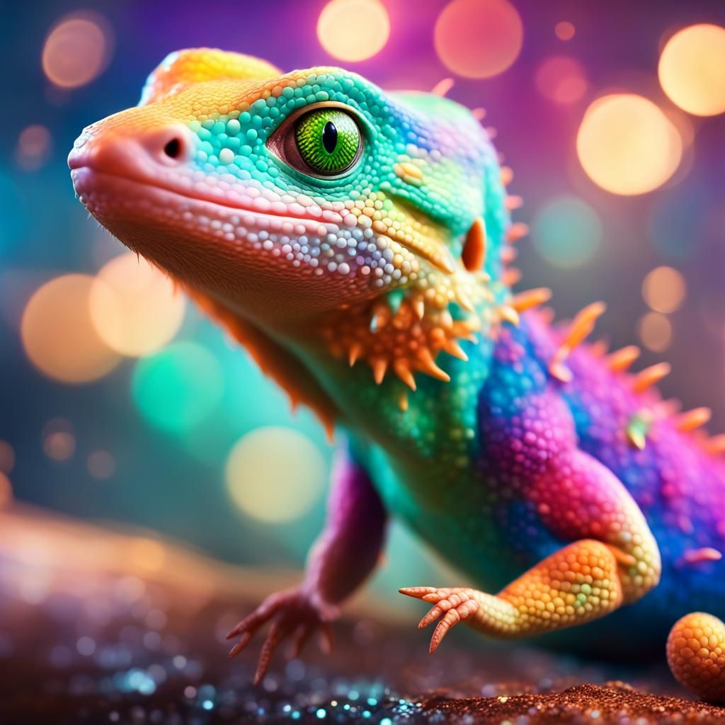 Smoothie Lizard Splash Art with Bokeh Lights