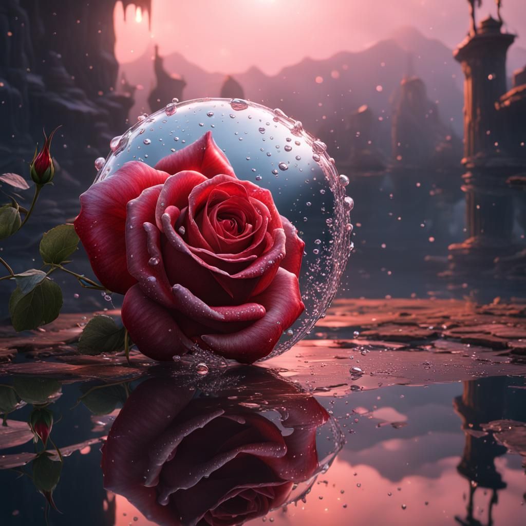 Rose with Dew in Hand: Detailed Matte Painting