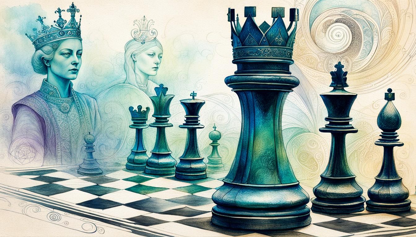 Queen Chess Piece Drawing in Boulet Style