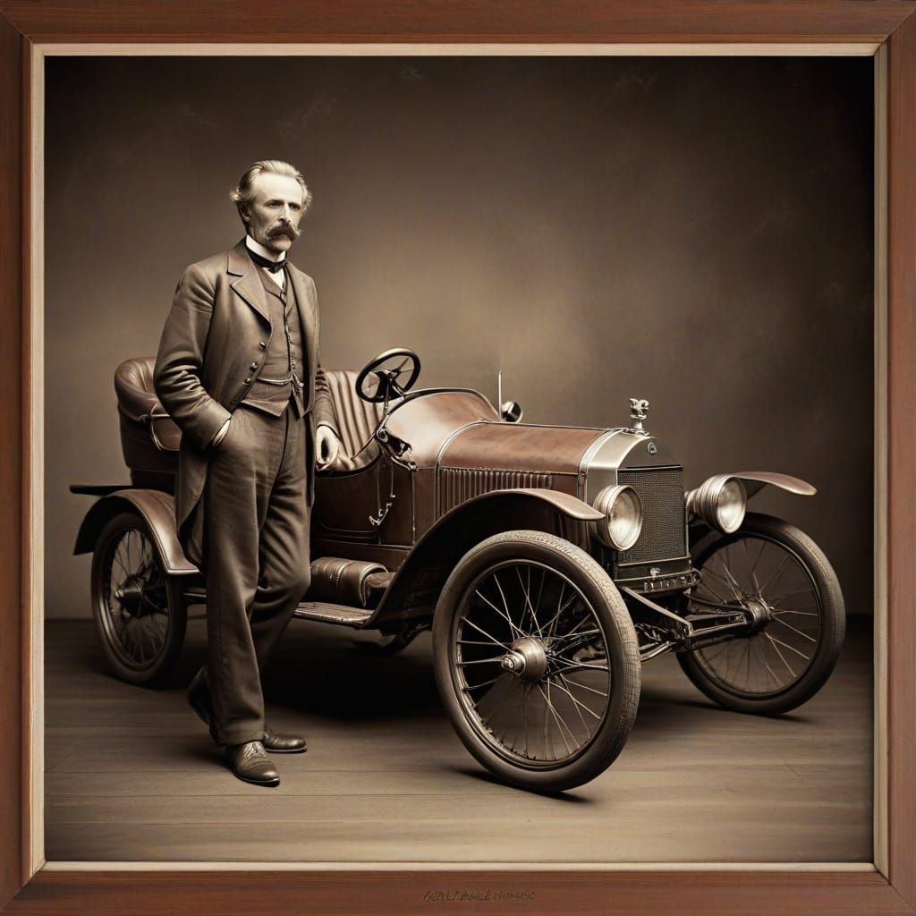 Vintage Photograph of Karl Benz with his Pioneering Automobi...