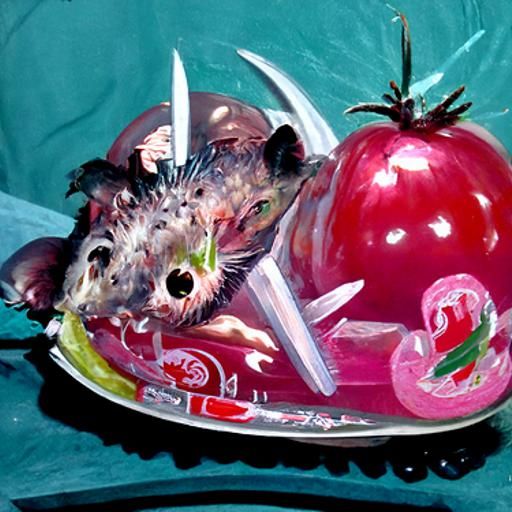 Rat Samurai in Watermelon, Oil Painting Style