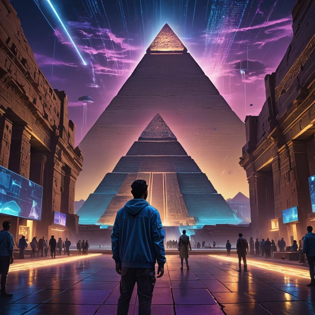 Time Traveler Tour Guide in Sci-Fi Cityscape