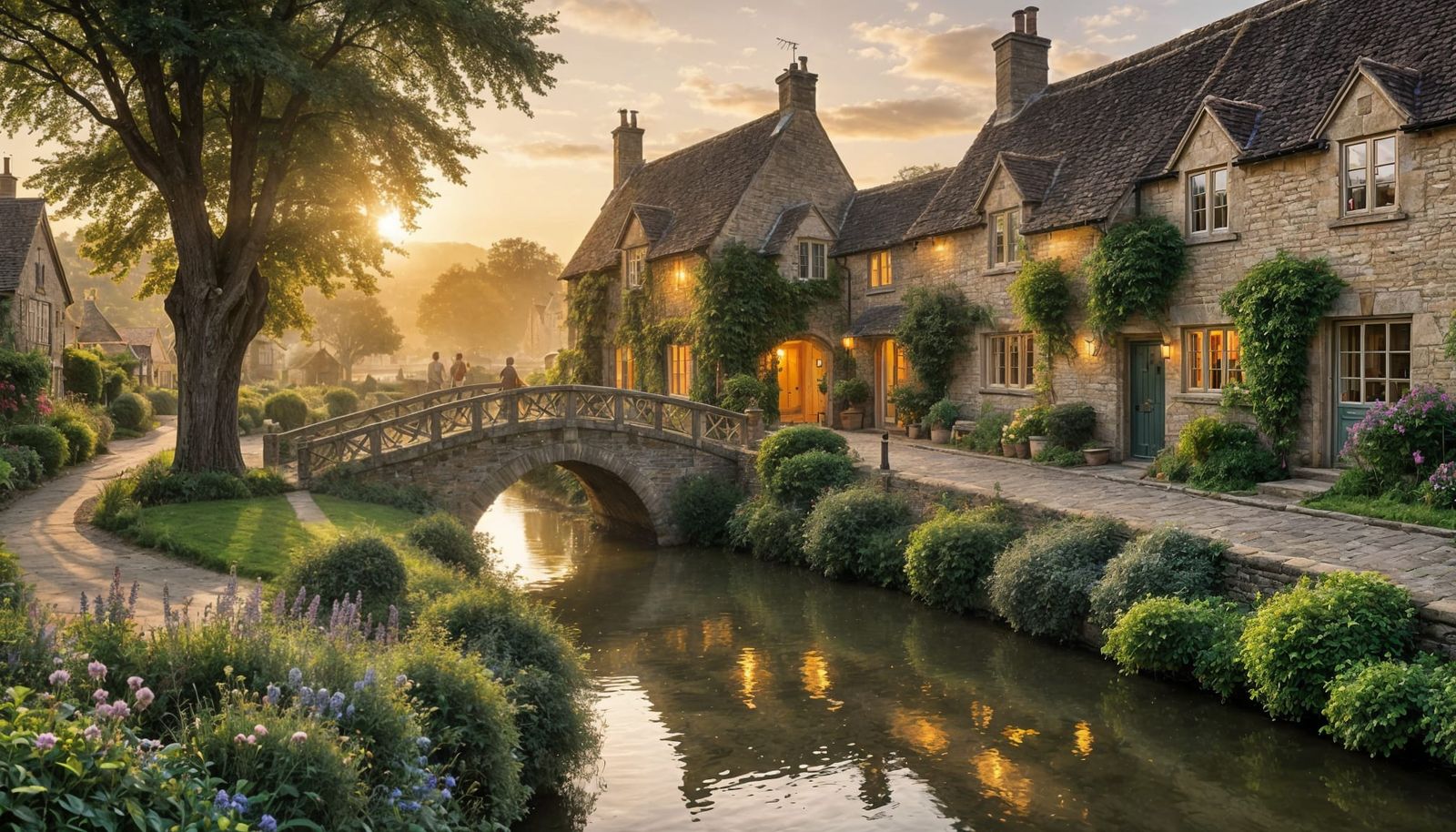 Whimsical English Village Cottage with Bridges