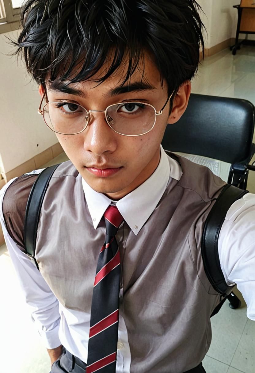 Handsome Indonesian Teen in Mesh School Uniform