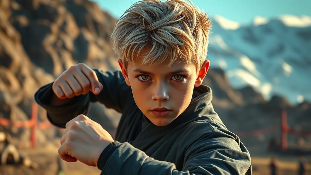 Golden Warrior in a Futuristic Battle Ring