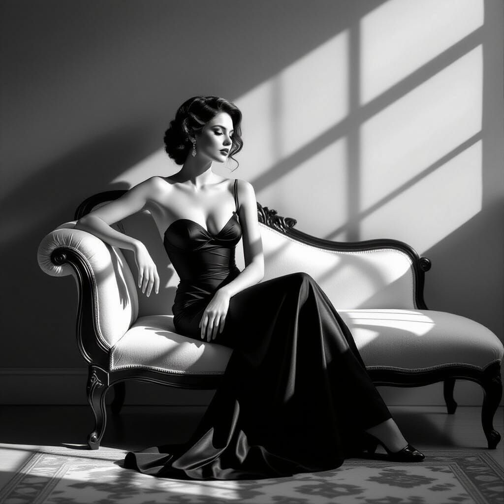 Elegant Black and White Boudoir Portrait