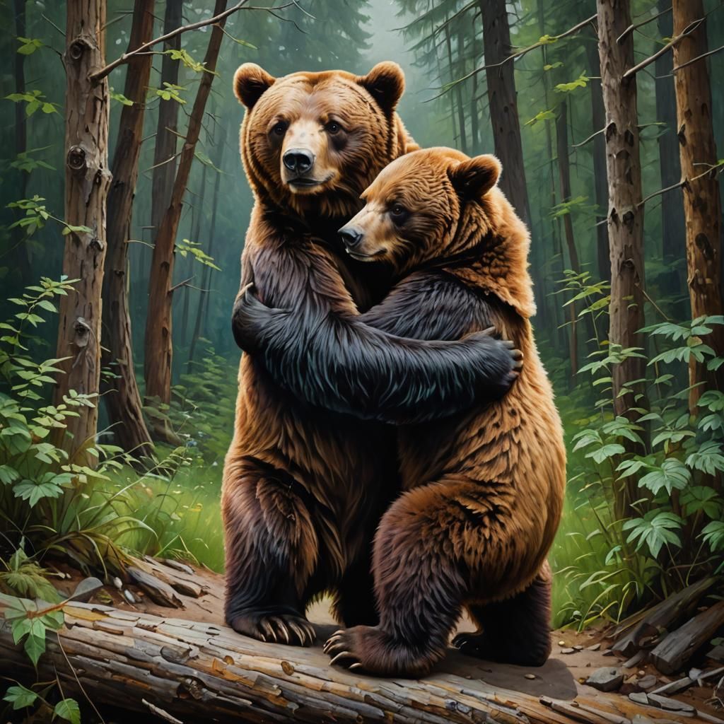 Two Bears Embrace: An Oil Painting