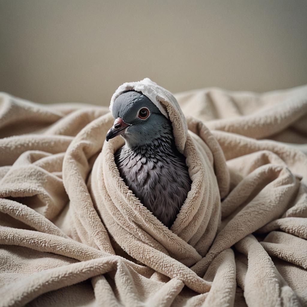 Cute Baby Pigeon After Bath: Cinematic Film Still