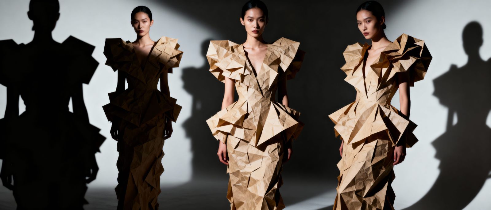 Avant-Garde Paper Fashion Designs in Dramatic Light