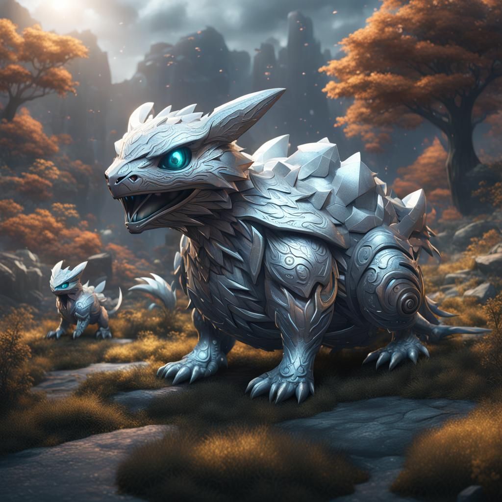 Silver Pokemon Digital Art in Detailed Style