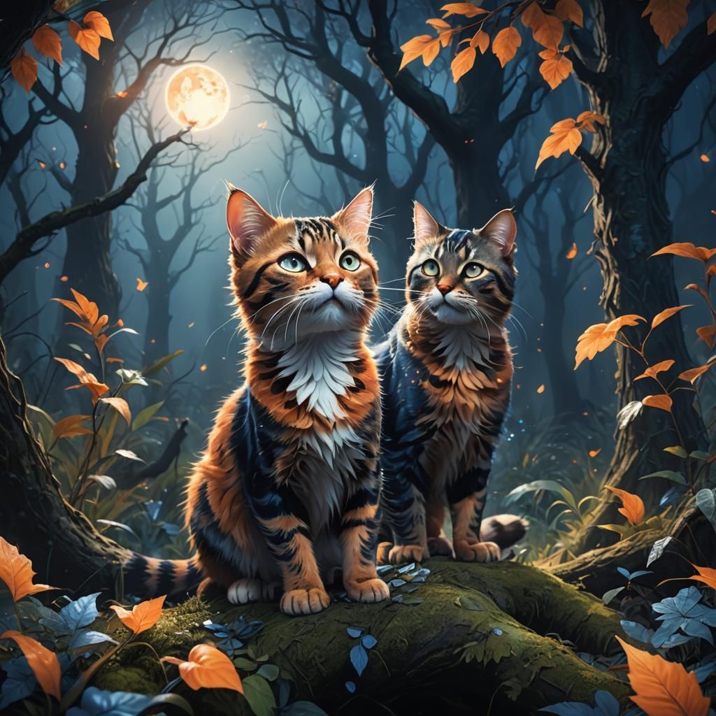 Mystical Forest Cat Meowing: Fantasy Concept Art