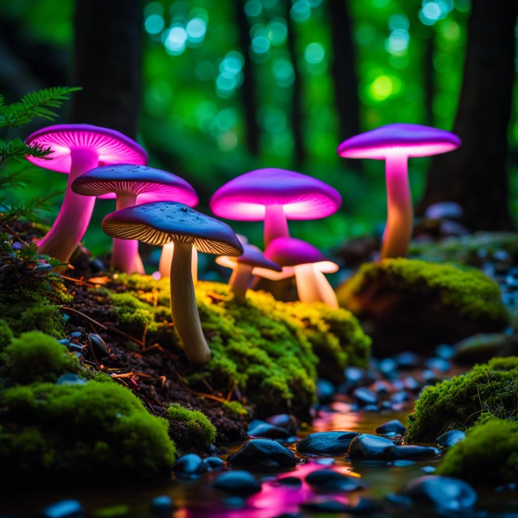 Neon Forest with Glowing Mushrooms