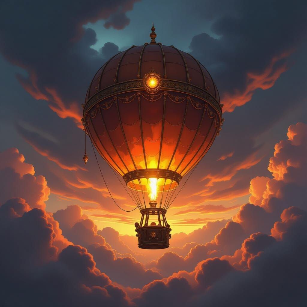 Steampunk Toilet Hot Air Balloon in Stormy Sky