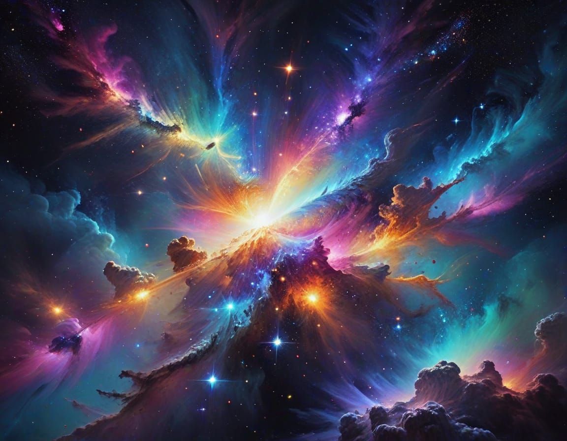 Vibrant Cosmic Galaxy in Dynamic Brushstrokes