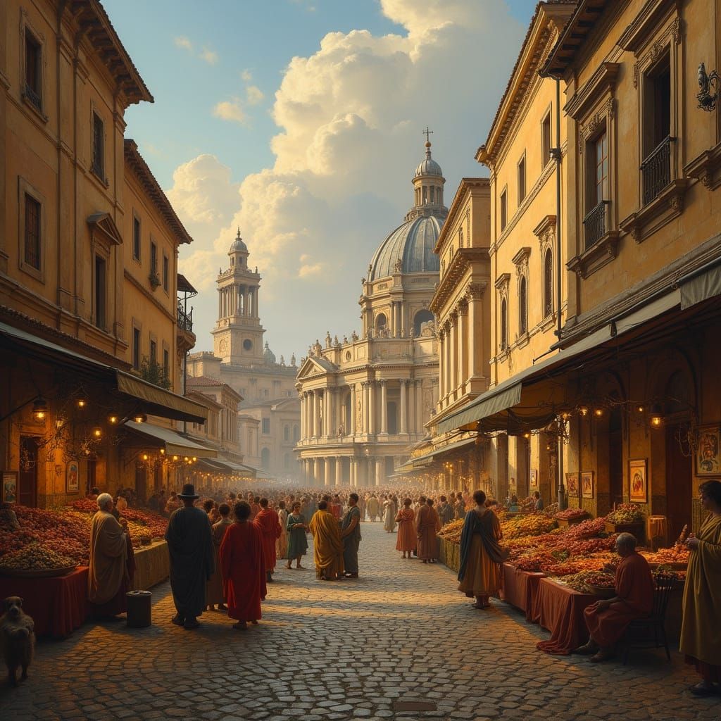 Ancient Rome Market in Baroque Style