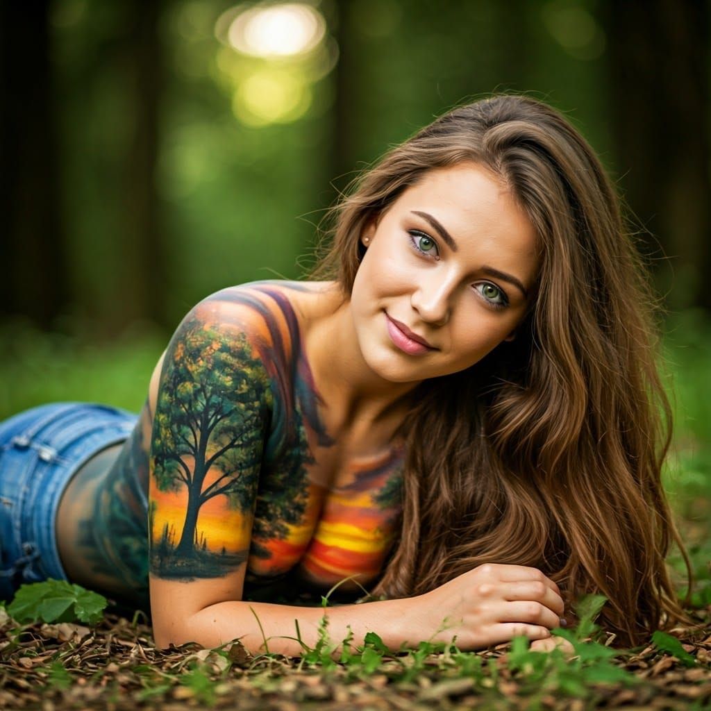 Woman in Forest with Intricate Body Paint