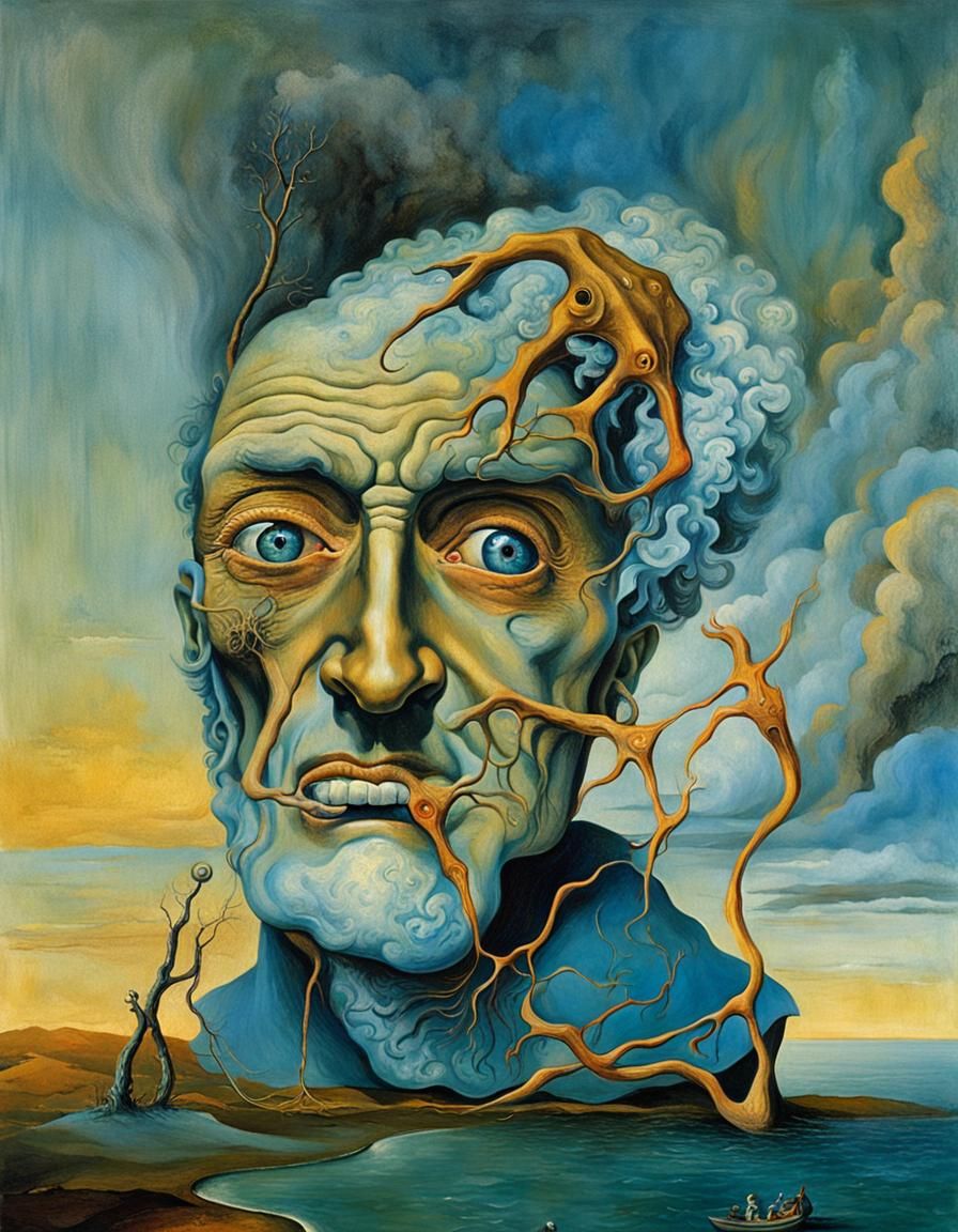 Surreal Melting Face Reveals Skull in Dreamlike Art