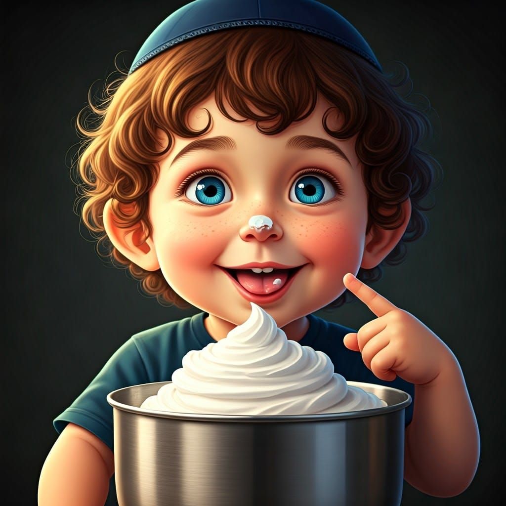 Adorable Jewish Boy Delights in Whipped Cream, 3D Anime Art