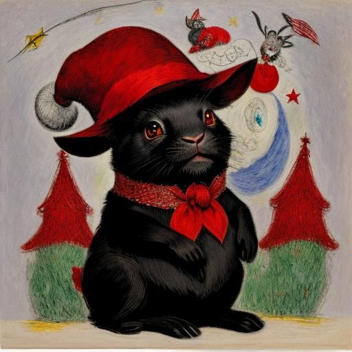 Surreal Rabbit in Red Hat, Grotesque Style