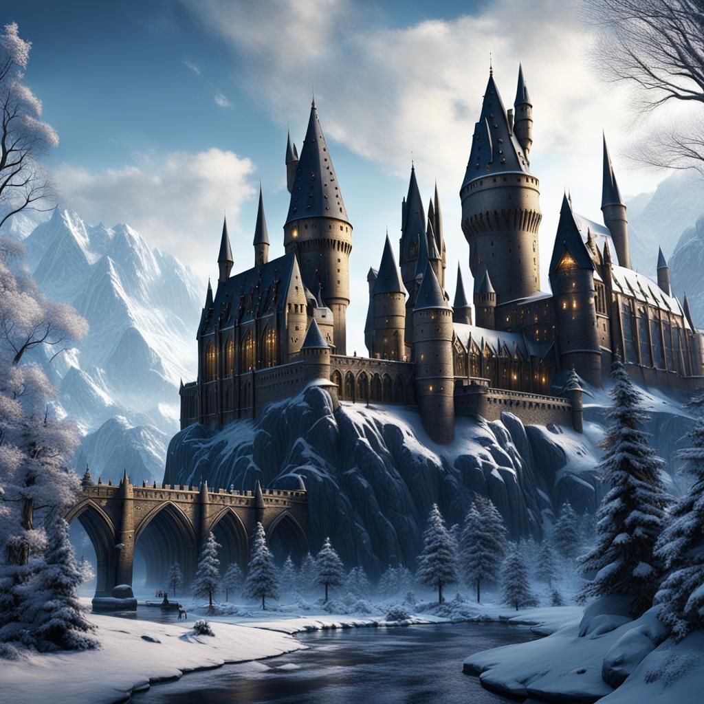 Winter Hogwarts Detailed Matte Painting