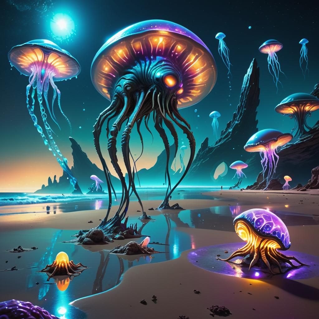 Bioluminescent Alien Beach Sci-Fi Concept Art