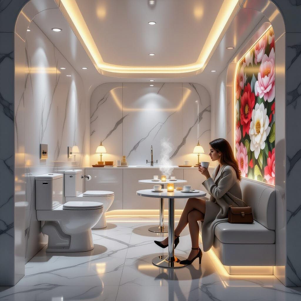 Surreal Toilet Cafe Inside a Spotless Pavilion