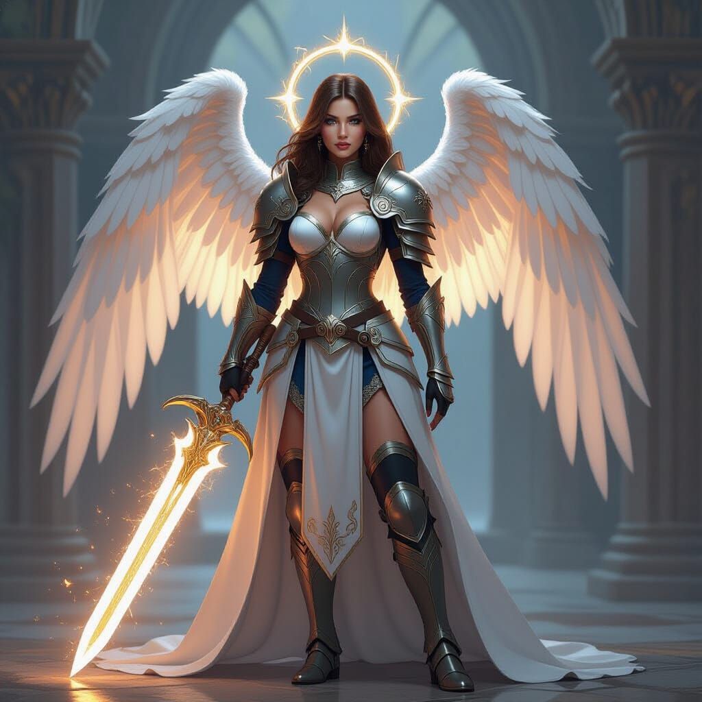 Aasimar Paladin with Radiant Greatsword in Temple