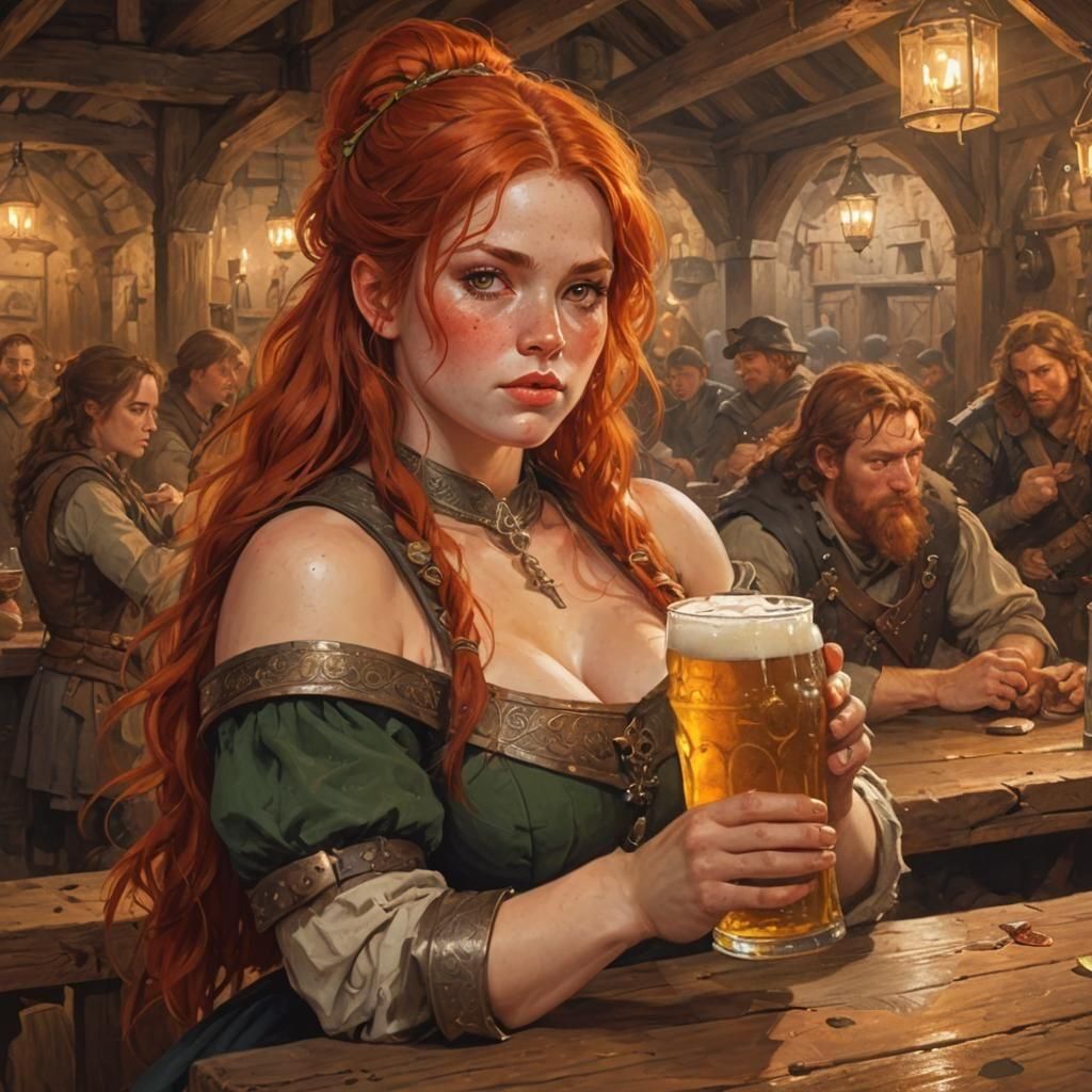 Medieval Irish Warrior Woman in Tavern, Detailed Portrait