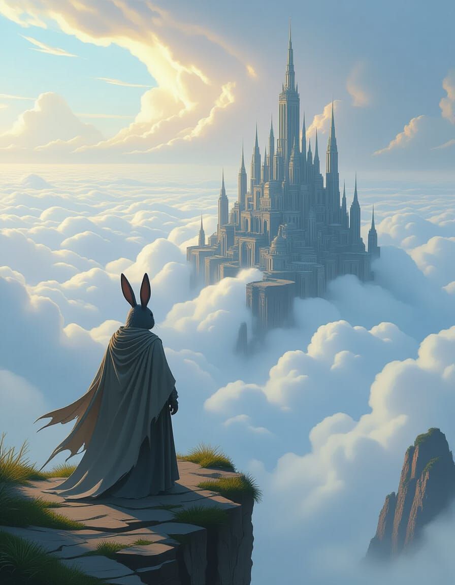 Dark Fantasy Rabbit Overlooking Cloud City